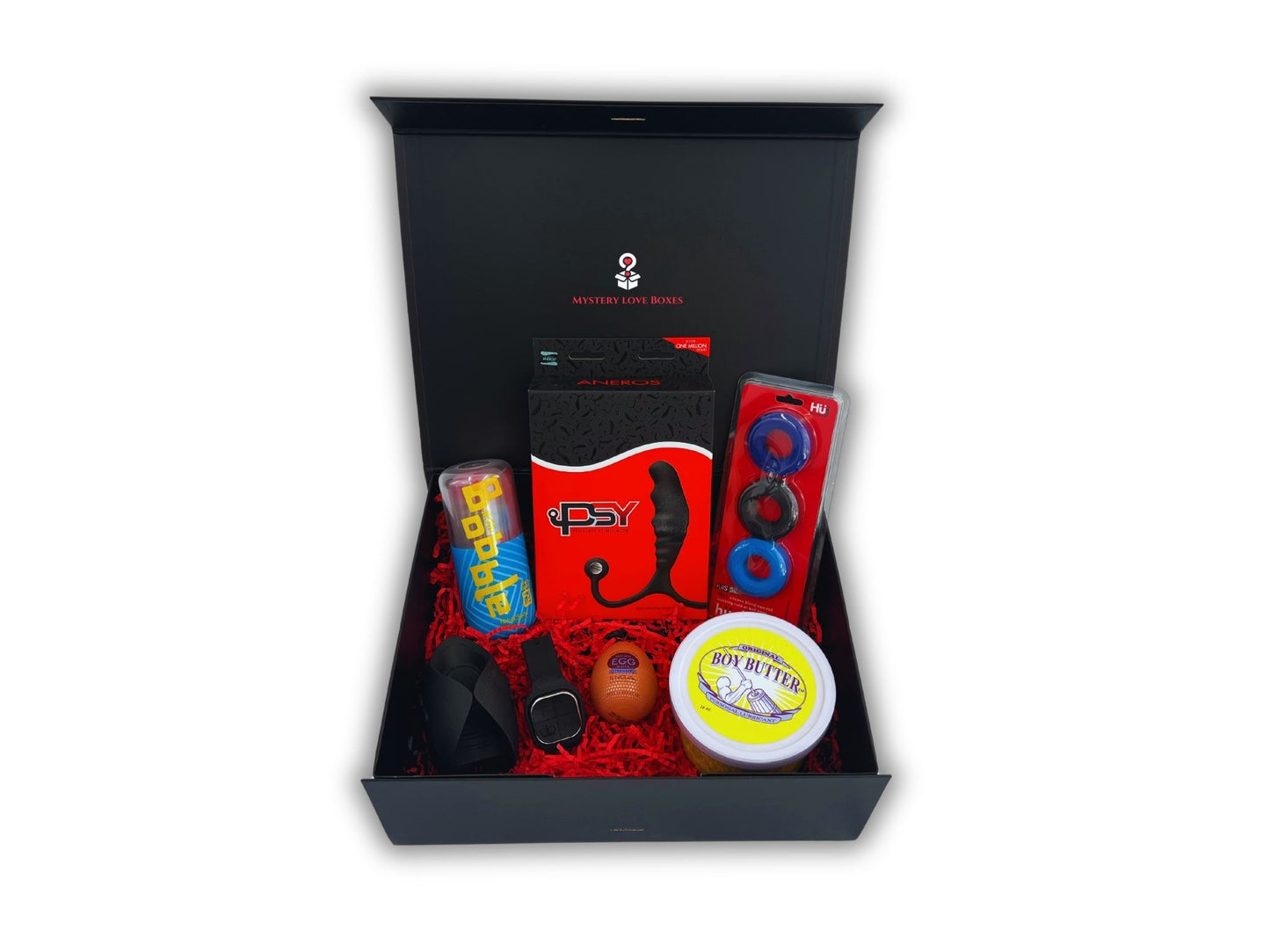 Male Starter Premium Box - Front View - Intimate Wellness Premium Box by Mystery Love Boxes